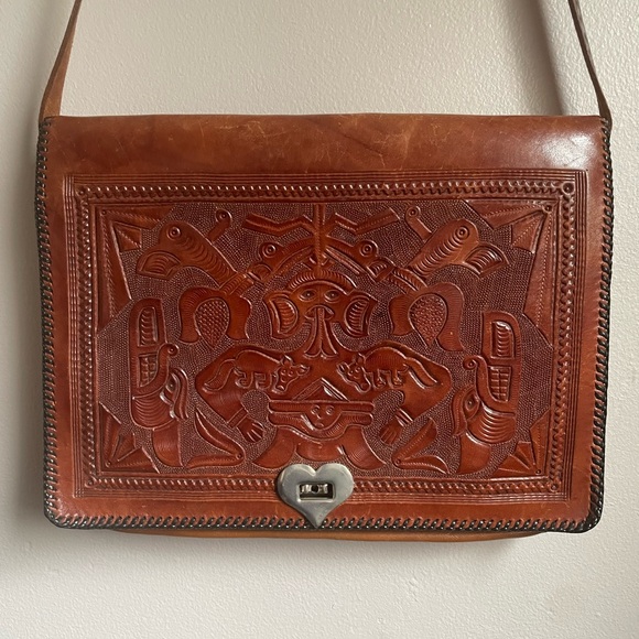 Vintage Leather Embossed Tooled Purse Bag - Picture 2 of 13